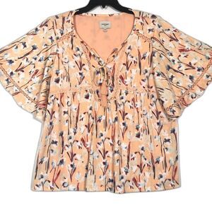 Haute Hippie Tribe Avery Peasant Stretch Blouse Size Med Cottage Core Tie Neck